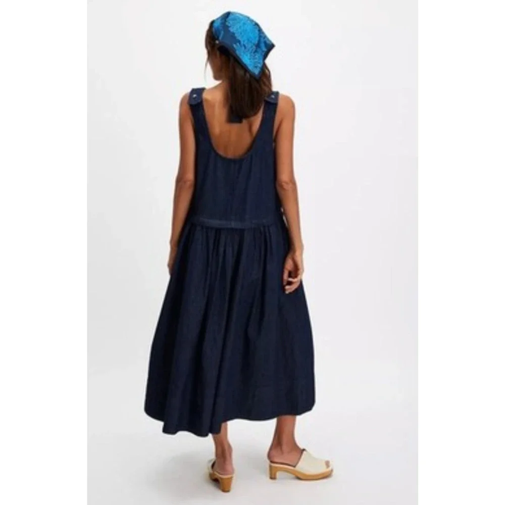 NEW FREE PEOPLE DARK WASH SORAYA DENIM MIDI DRESS SZ S